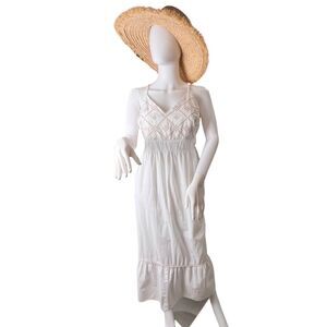 Ava Viv Dress 0X White Embroidered Boho Coastal Core Ruffled Hem Maxi Sundress